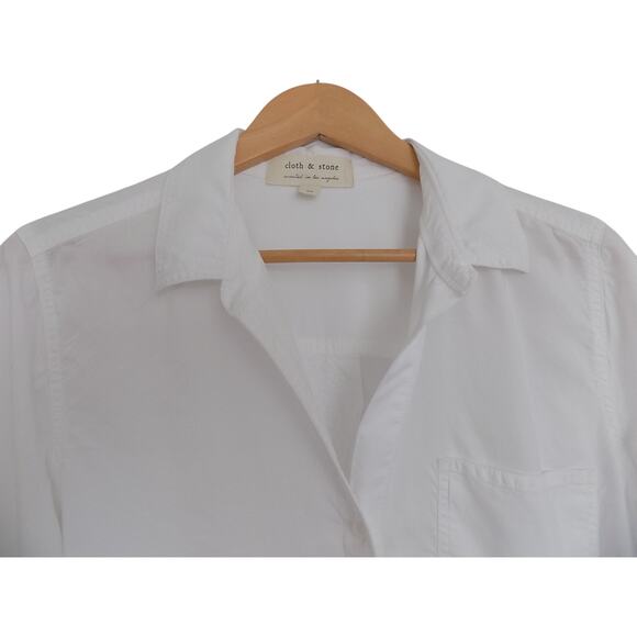 Cloth & Stone white button front shirt raw hem long sleeve size Medium - Picture 4 of 10